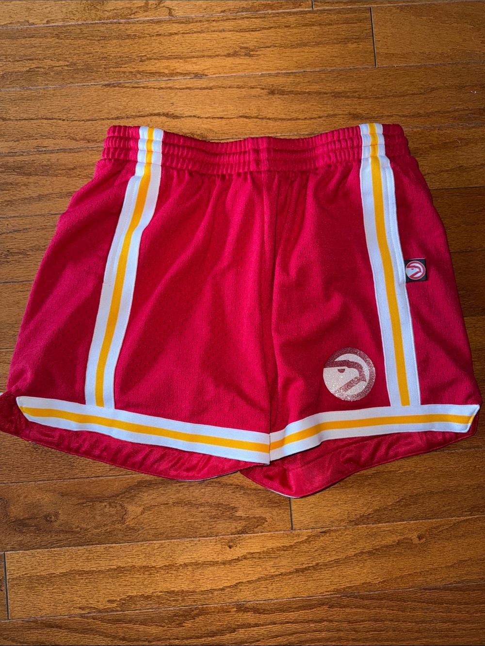 Atlanta Hawks Women's Red Athletic Shorts with White & Yellow Trim
